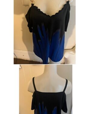 Black and Blue Chained Shoulder Women's Top